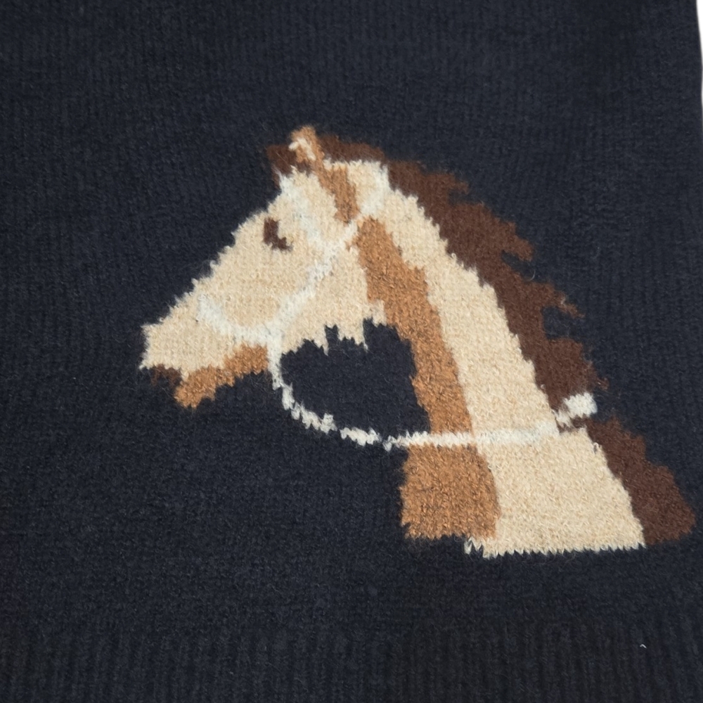 VIGOSS Horse Cardigan Sweater Women L Navy Blue Knit Button Up Cropped NWT - Picture 7 of 11